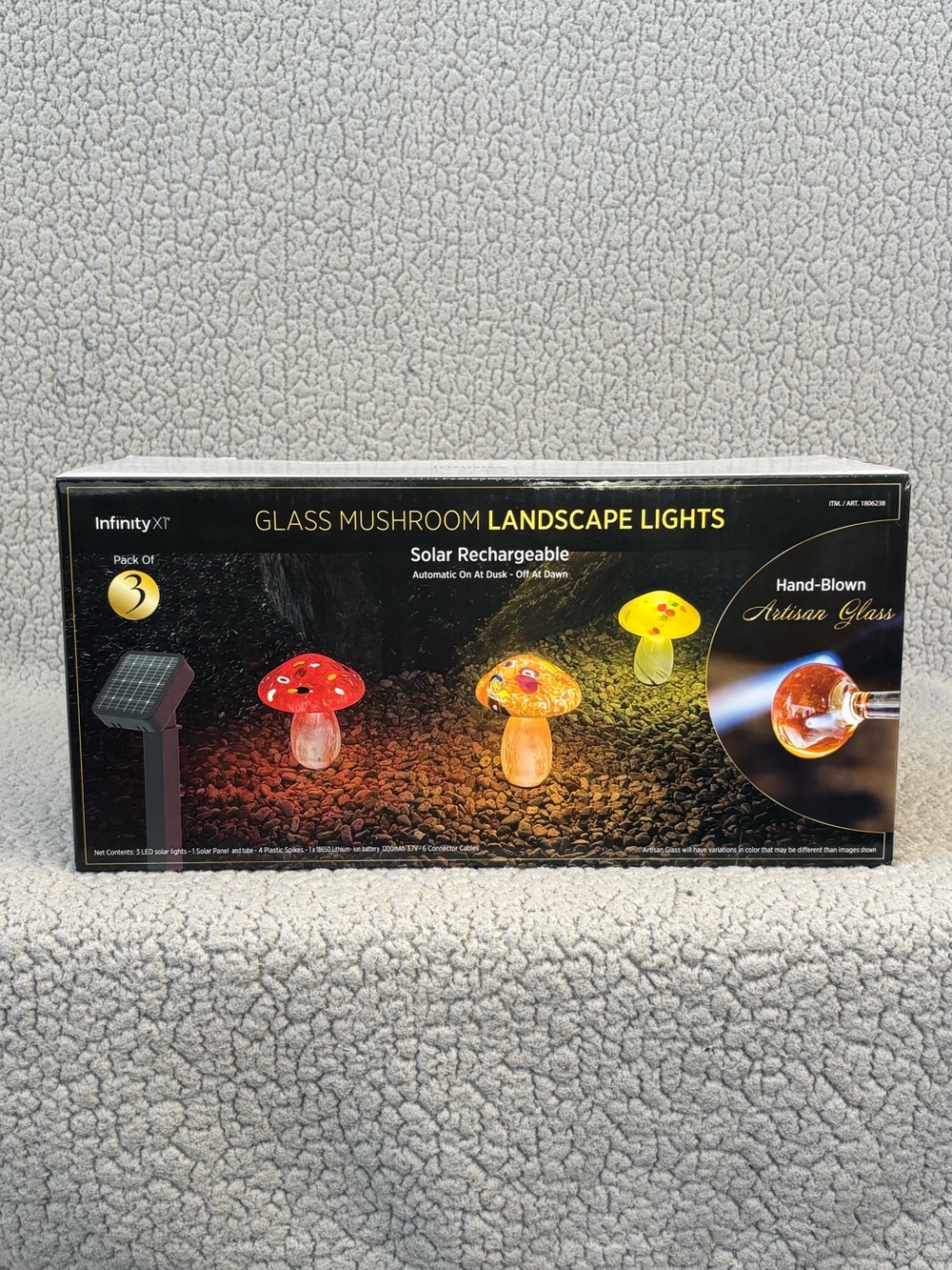 Infinity X1 Solar Glass Mushroom LED Landscape Lights 3-Pack Hand Blown NIB